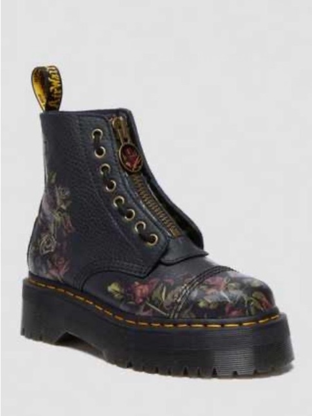 Dr. Martens Black Floral Platform Zip Lace-Up Boot